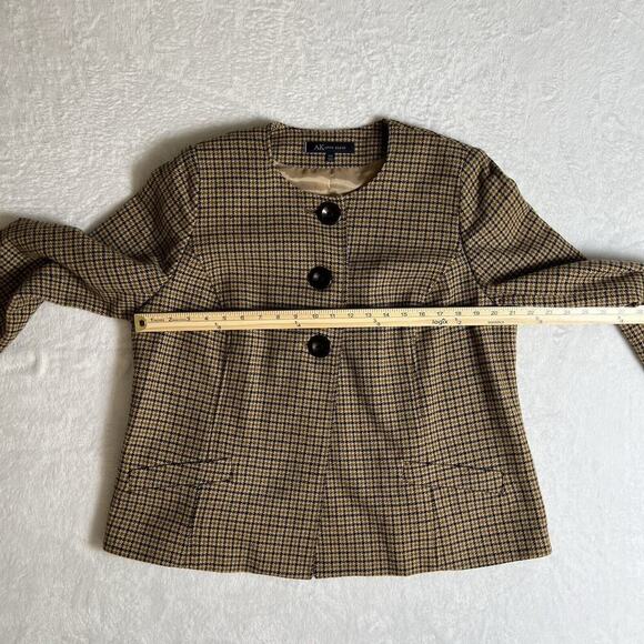 Anne Klein Women’s Wool Blazer Size 1X 14W Collarless Houndstooth Brown Office - Picture 6 of 9